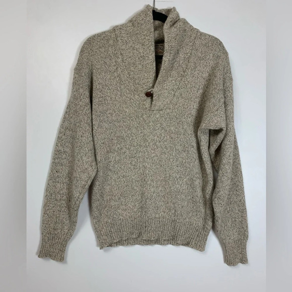 London Fog Oatmeal Wool Shawl Collar Sweater Vintage Knit Pullover Men Small USA - Picture 1 of 12